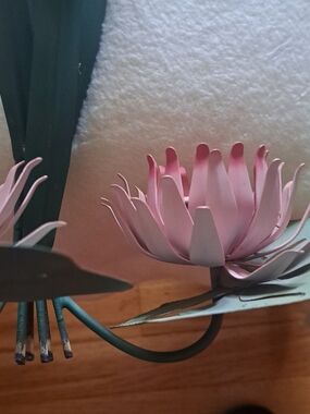 Pink Metal Lotus Wall Sculpture with Green Stem